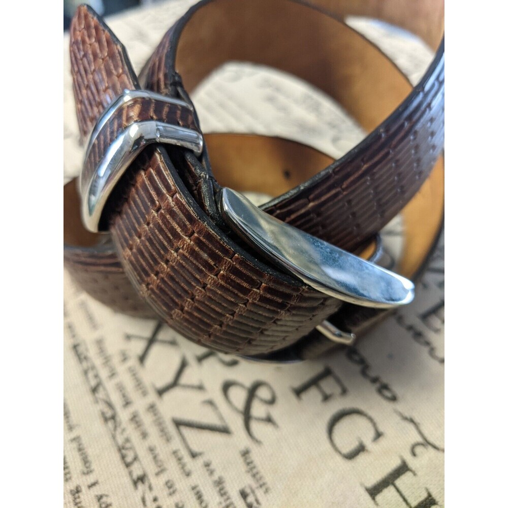Remo Tulliani Belt Men's size 36 Italian Calfskin Leather 4472 Silver Hardware